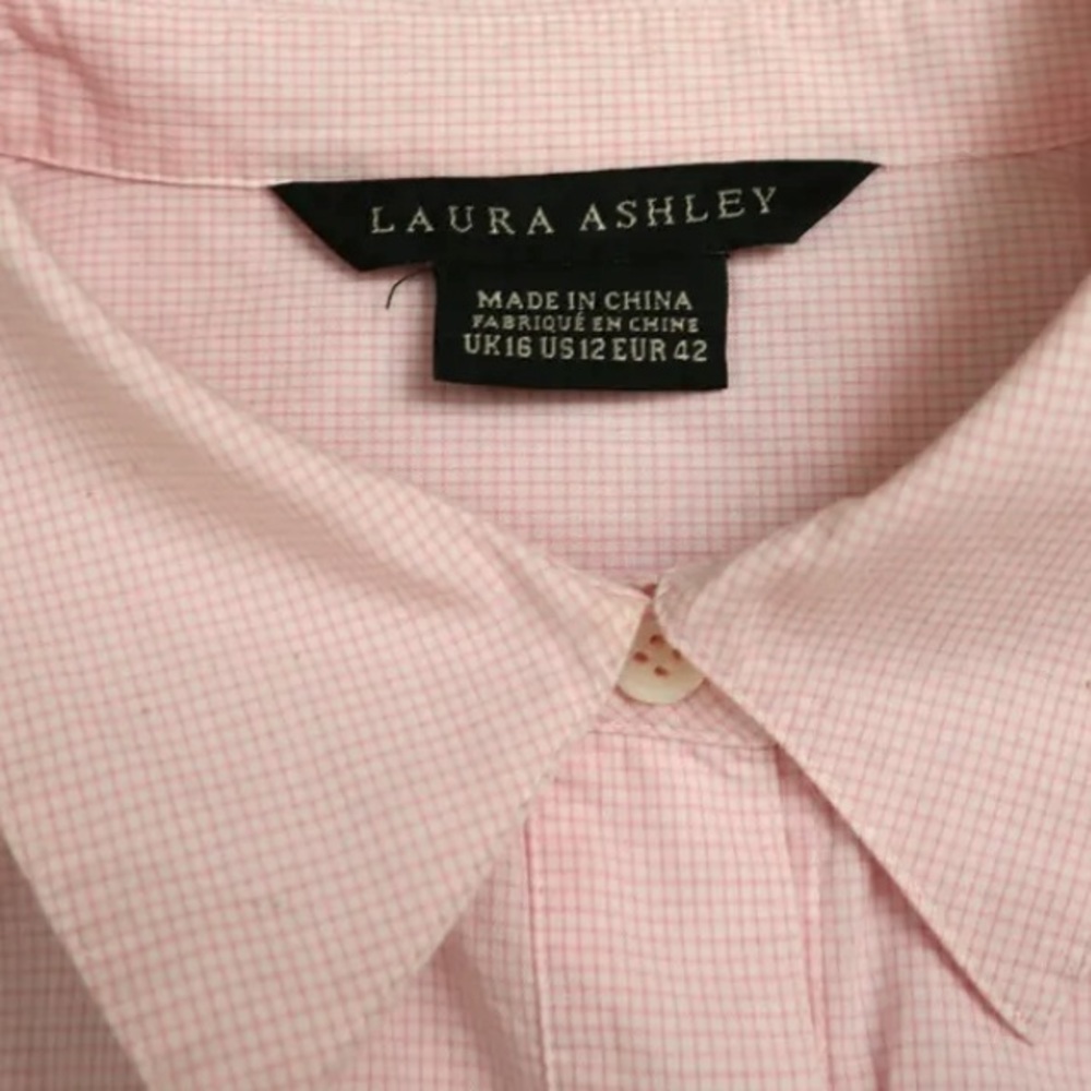 Laura Ashley Fine Pink and White Gingham Print Classic Button Down Size 12 - Picture 5 of 6